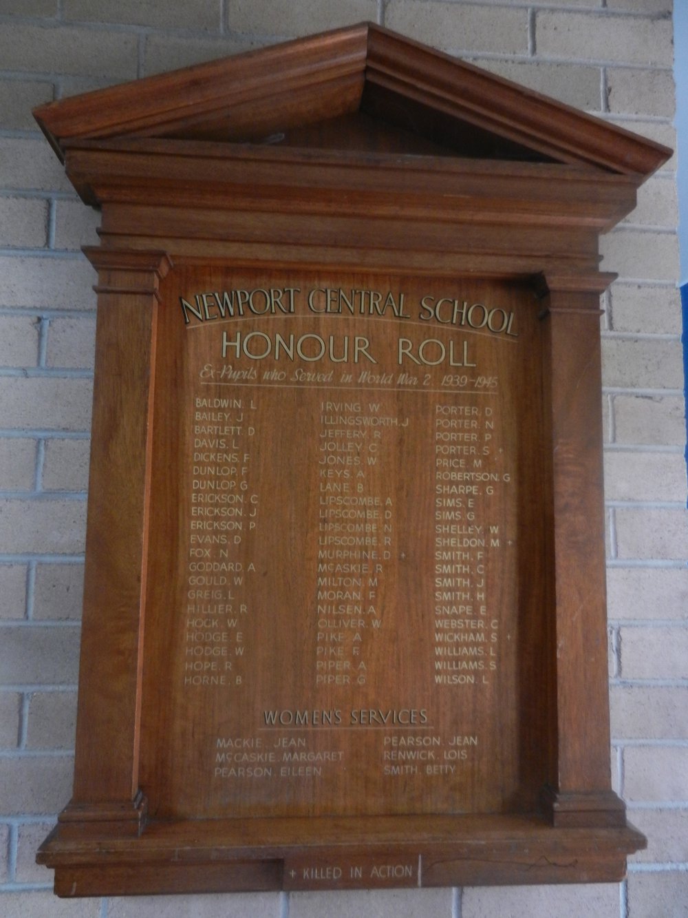 Newport Central School WWII Honor Board of former pupils who served in World War II.