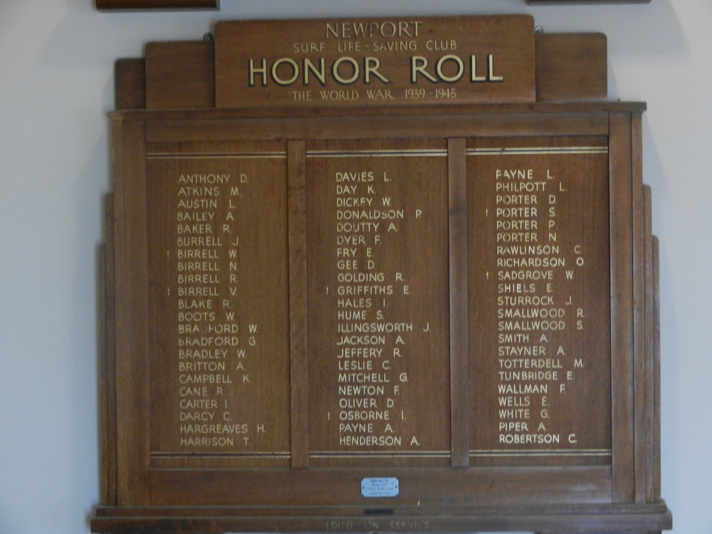 Newport Surf Life Saving Club Honor Roll World War II, 1939-1945
