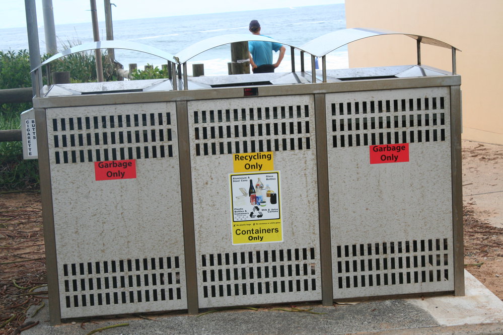 Recycling bins at Newport Beach. 