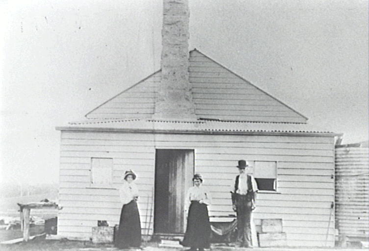 Johnny Farrell and his wife Rose outside of their renovated home with another lady, Newport  1909