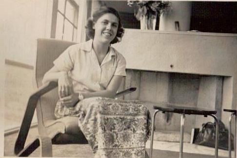 Ruth Fink sitting in chair inside of house at 153 Queens Parade East, Newport. 