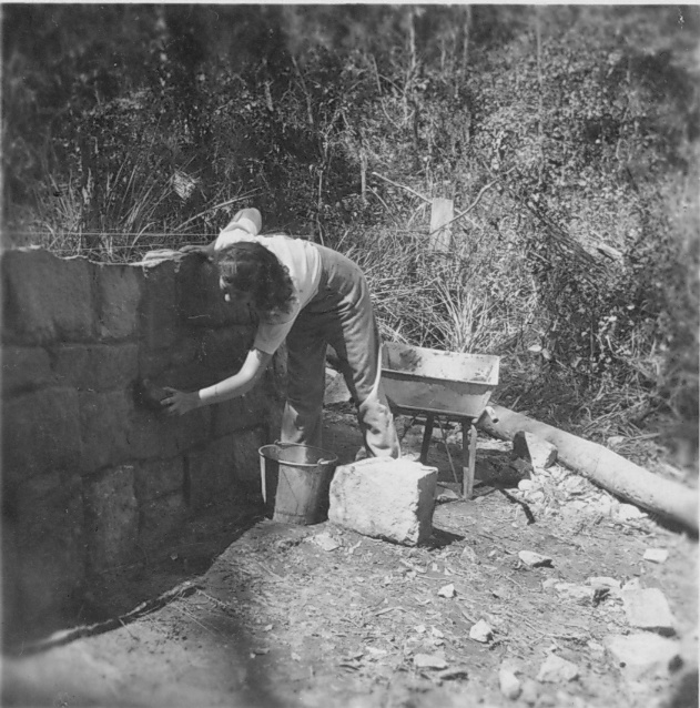 Coby Klerks working on the stonework at Wallumatta Road, Newport. 