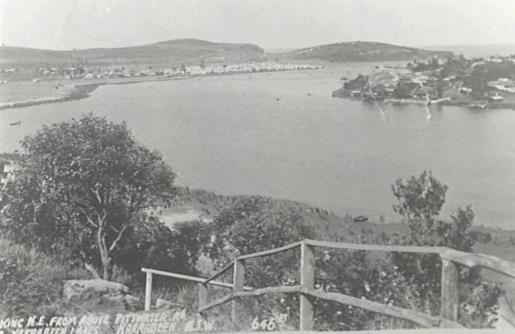 View of Narrabeen lagoon from Alleyne Street, North Narrabeen, c1940