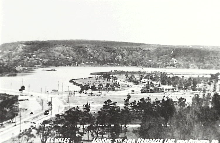 View of Narrabeen Lagoon and surrounding landscape, c1930
