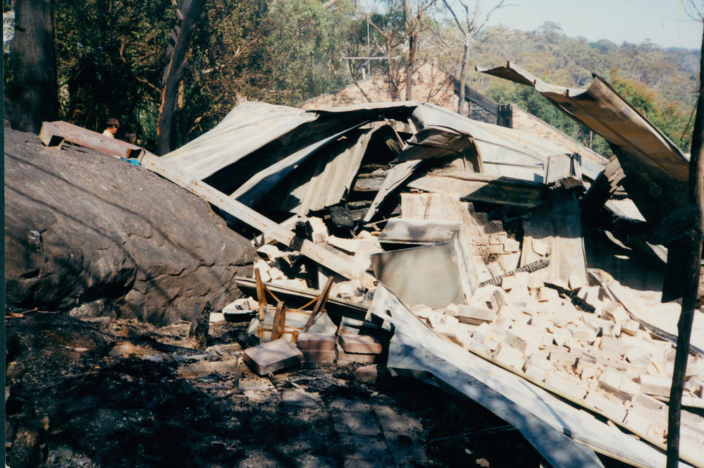 Brick rubble and corrugated iron at Kuttabul Place, Elanora Heights, 1994