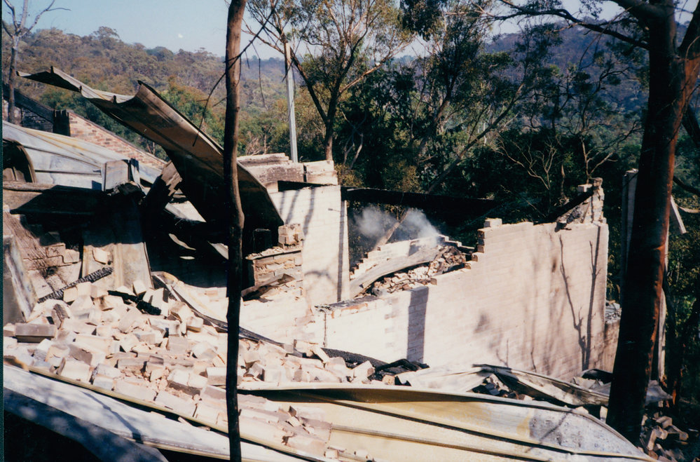 Remains of burnt house at Kuttabul Place, Elanora Heights, 1994