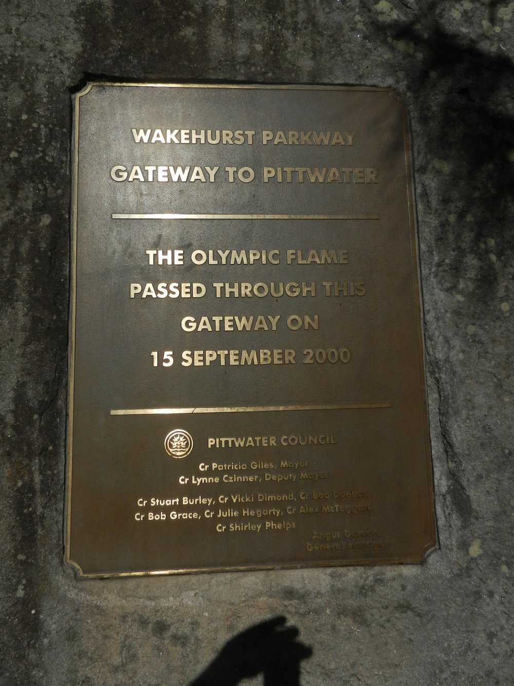 Plaque for the Olympic Flame, Wakehurst Parkway Gateway to Pittwater
