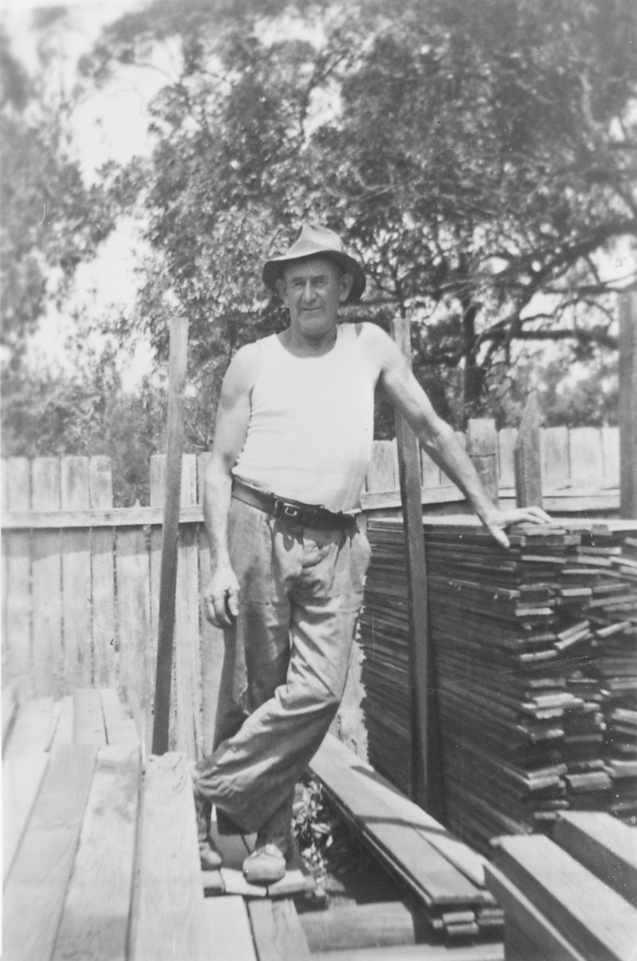 Logger at Machon's saw mill. c1930.