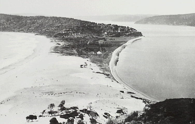 View of Station Beach and Palm beach from Barrenjoey Headland showing schoolhouse located at Station Beach, 1912