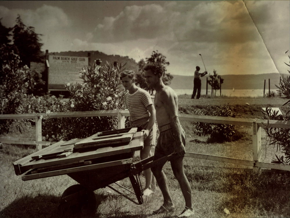 Workers carrying materials up to Barrenjoey Lighthouse