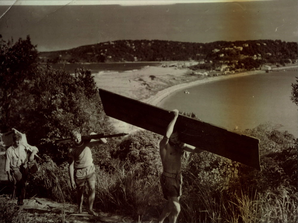 Workers carrying materials up to the Barrenjoey Lighthouse