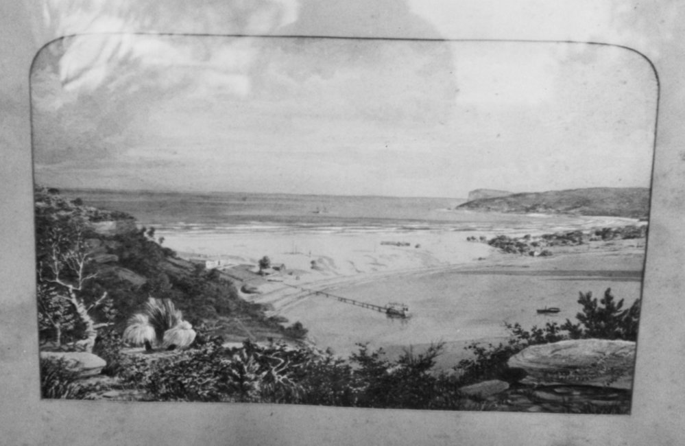 Painting of Customs House Wharf and Isthmus at Barrenjoey by Halstead, 1876