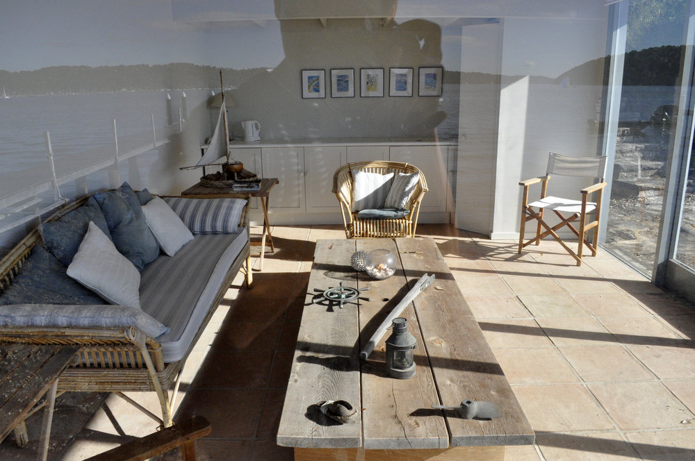 Interior of a boathouse on Scotland Island, 2013