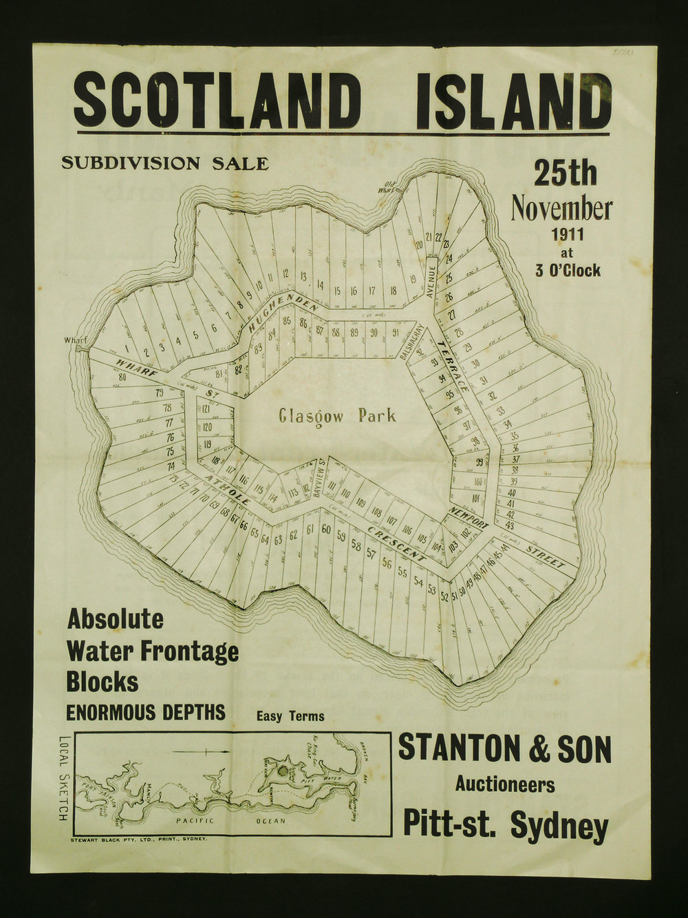Scotland Island subdivision sale. November, 1911.