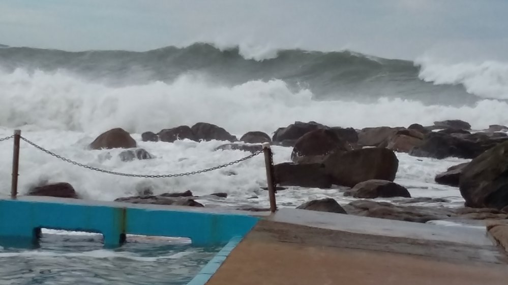 Wild sea behind the Palm Beach rock pool during the 5 June 2016 storm