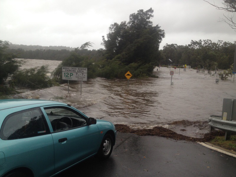 Flooding at Middle Creek, Narrabeen, 12 noon on 5th June 2016