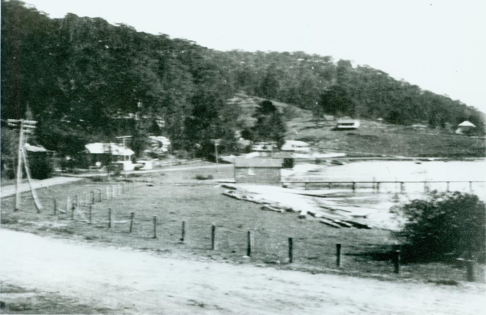 Boatshed belonging to A.J. Riddle and surrounding area, Bayview.
