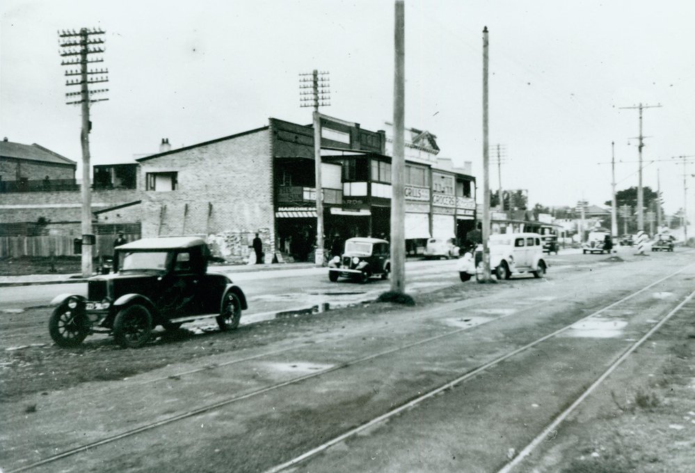 Tram lines, Pittwater Road, Narrabeen, c 1936