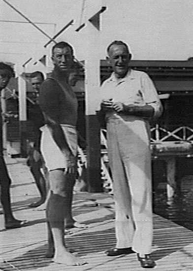 Tom O'Neil and Joe Morgan at Manly Baths, 1933