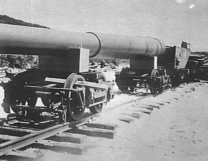 9.2 inch gun barrel in transit to North Fort, North Head