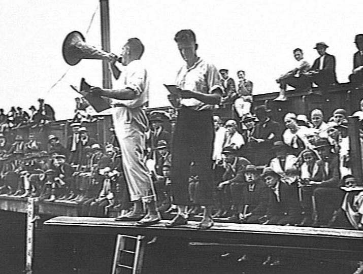 Joe Morgan officiating at a swimming carnival at Manly Baths