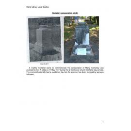 Manly Cemetery Consecration Memorial