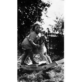 Joyce Hayman playing on her hobby horse, Dee Why 