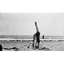 Joyce Hayman playing on Dee Why Beach