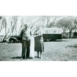 Flo and Alf McIntosh with Caravan, Narrabeen Lagoon
