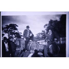 Frank and John Machon, George James and Billy Hay at Machon's saw mill, North Narrabeen, c1930