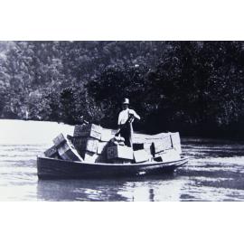 Cargo being rowed down the Hawkesbury River, c1900