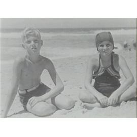 Max and Myra Wilson on Narrabeen Beach, Narrabeen, c1938