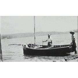 Men with boat, Narrabeen Lagoon, 1950s
