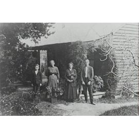 Mrs Florence Larkin with her sister and two sons, William and Jock, and outside the Larkin Family home, Ingleside 