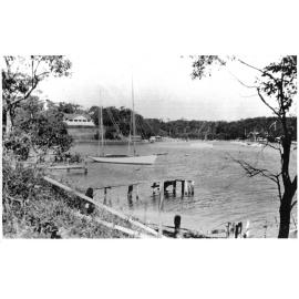 Douglas Family boatshed and part of house roof at the waterfront end of Mona Street, Mona Vale