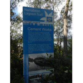 Sign for the cement works  along the Narrabeen lagoon Trail. 2016.