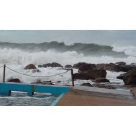 Wild sea behind the Palm Beach rock pool during the 5 June 2016 storm