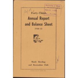 Manly Bowling and Recreational Club 1940 to1941 Annual Report