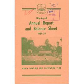 Manly Bowling and Recreational Club 1954 to1955 Annual Report