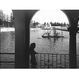 View over Harbour Pool, shows pontoon, 1947