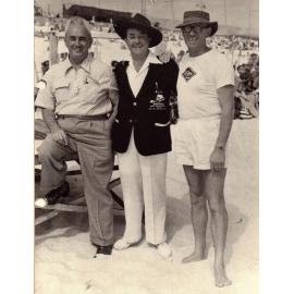 J. Moran, Ken Watson, and A. Walker at Scarborough Beach, W.A.