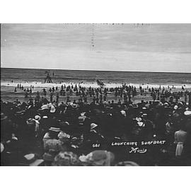 Surfboat being launched at Manly
