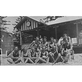 Unidentified men and boys outside Manly Surf Pavilion