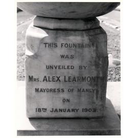 Inscription on fountain in East Esplanade Reserve, Manly
