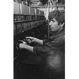 Mechanic in the engine-room of a Manly Ferry, 1983