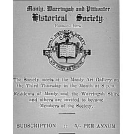 Notice about Manly, Warringah and Pittwater Historical Society