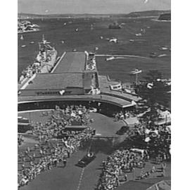Manly Wharf during the visit of the Queen Mother, 1958