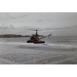 Tania Verstak arriving at South Steyne Beach by helicopter