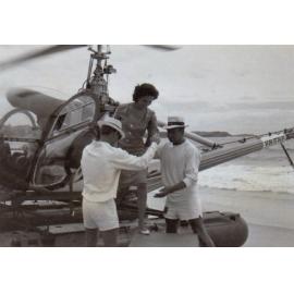 Tania Verstak alighting from helicopter on South Steyne Beach