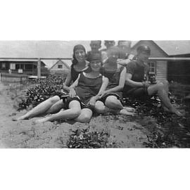 Group portrait of bathers probably on Collaroy Beach, c 1920